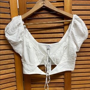 Garage White Tie-Front Crop Top